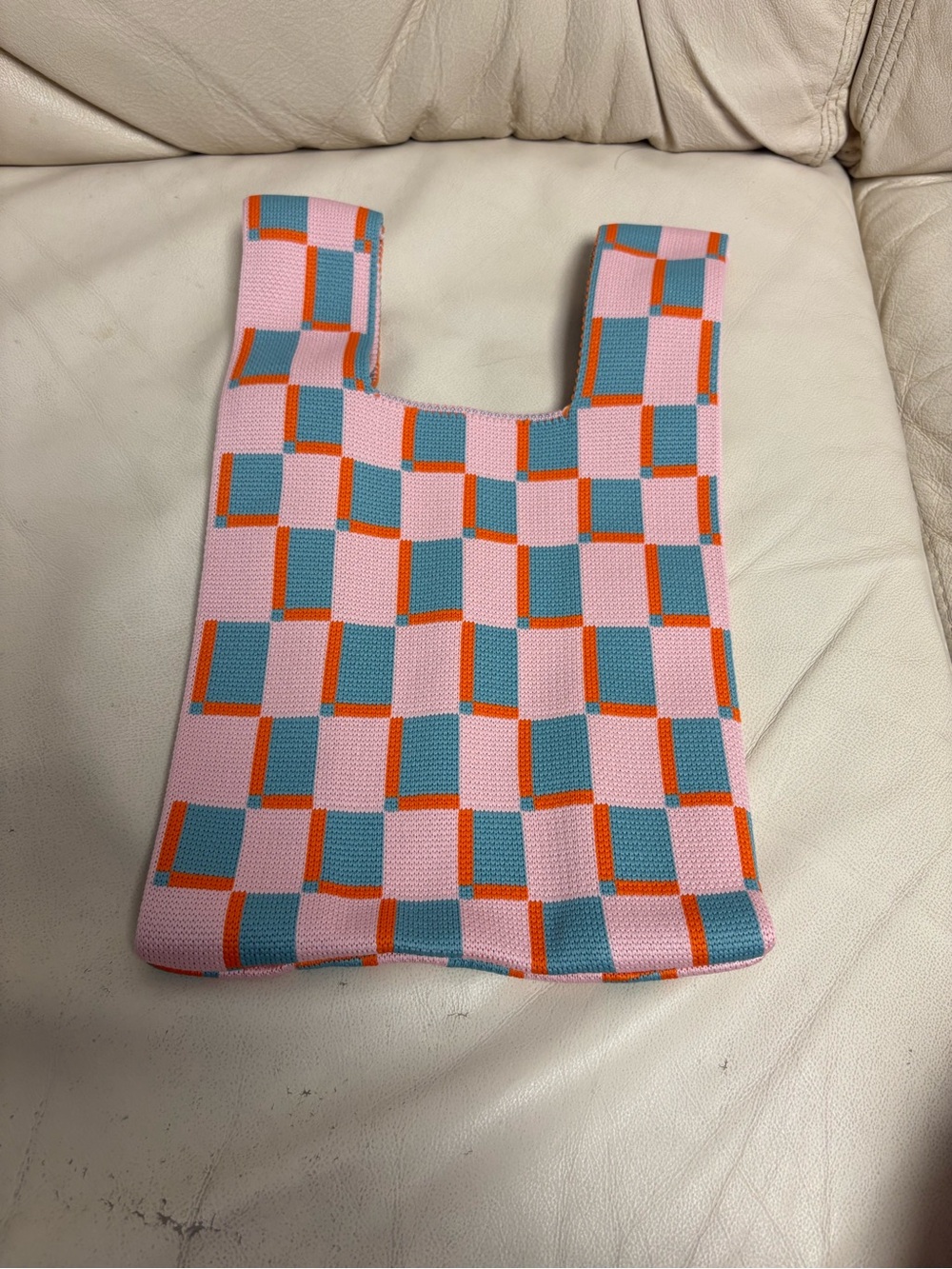 Pink & Blue & Orange Checkerboard Knit Mini Tote Bag